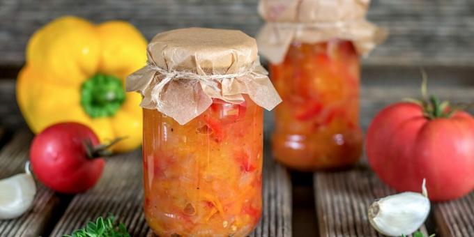 Pumpkin salad with tomatoes and bell peppers for the winter