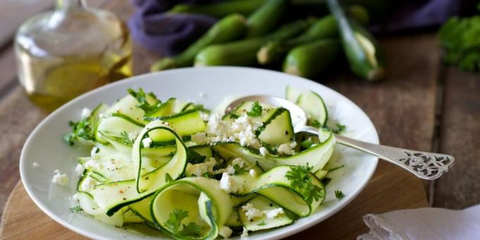 Pickled zucchini salad with curd cheese