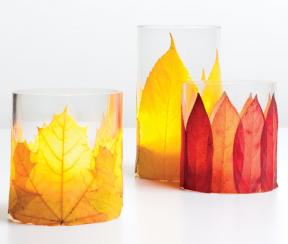 How to make a candle holder with autumn leaves with your hands