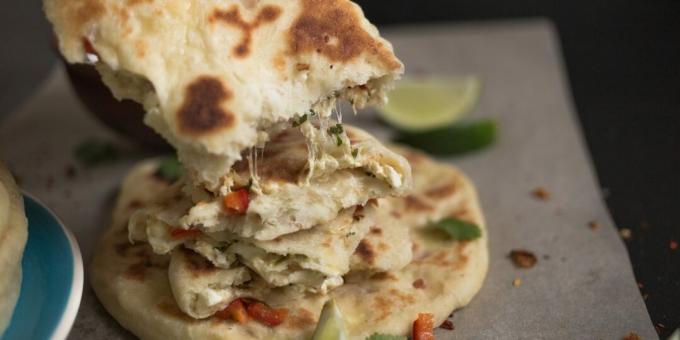 Indian naan cakes stuffed with cottage cheese