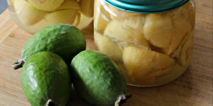 Jam made from whole or halves of Feijoa in syrup