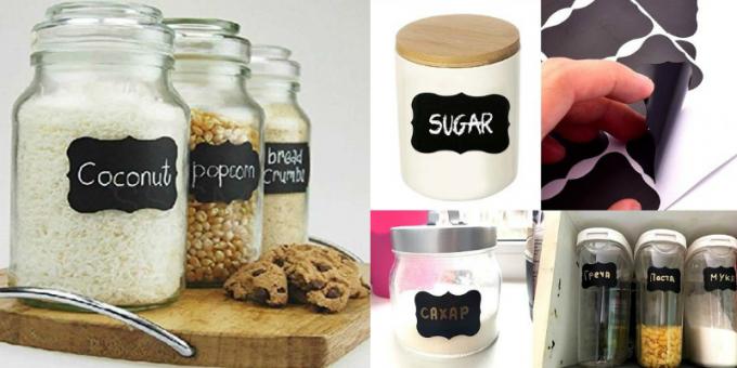 Set of labels on kitchen jars