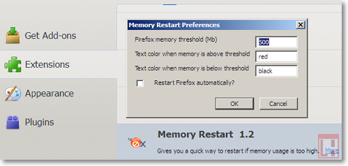 Memory Restart monitors the memory used by the browser