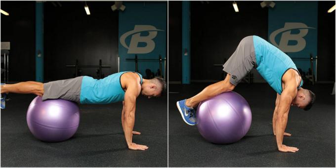 training program for the press: his knees to his chest on fitball