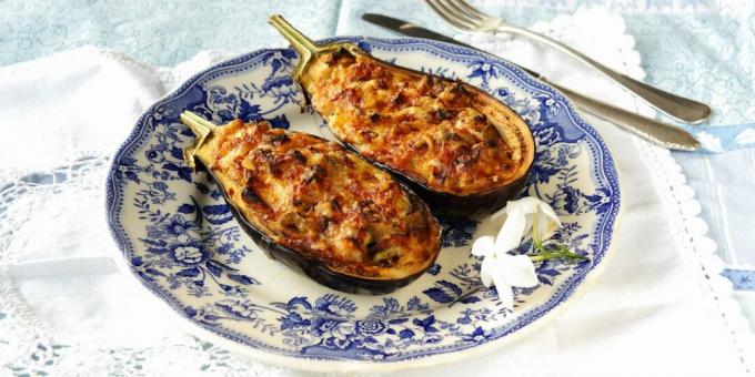Eggplant stuffed with lamb and chickpeas