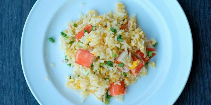 Fried rice with crab sticks and eggs