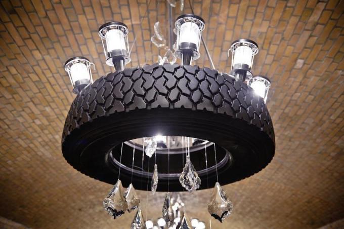 Chandelier made of tires