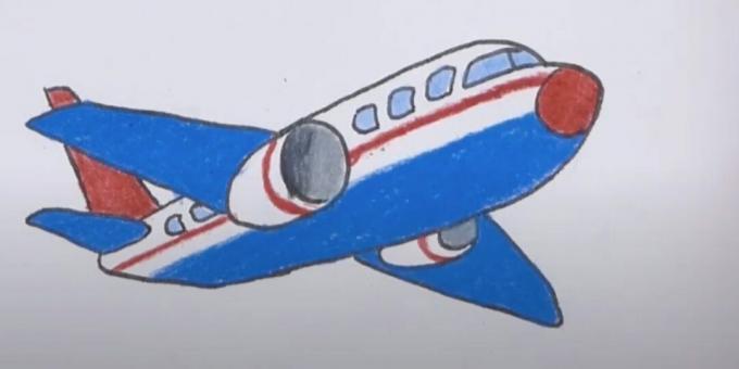 How to draw an airplane: paint over the glass, fairing and tail
