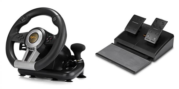 Game steering wheel with pedals