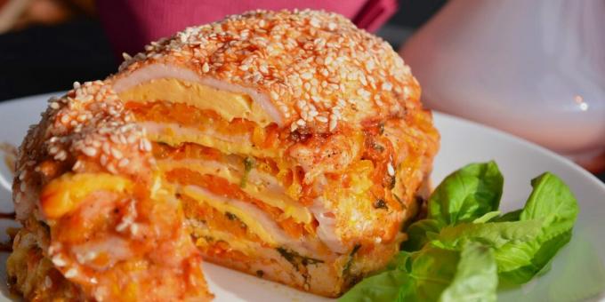 Chicken fillet baked with cheese and vegetables