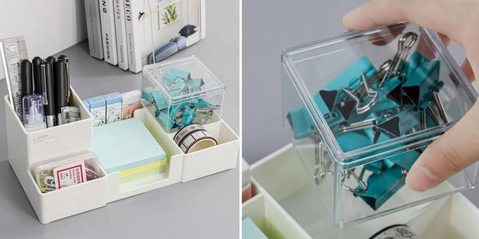 Stationery organizers with transparent container