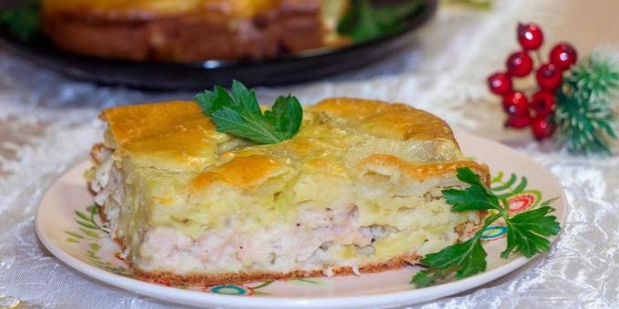 Jellied chicken pie and potatoes