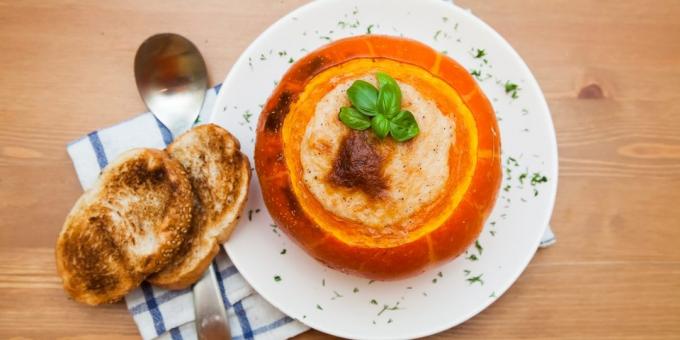 Pumpkin in the oven, stuffed with meat and potatoes