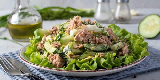 Salad with tuna, eggs and cucumbers