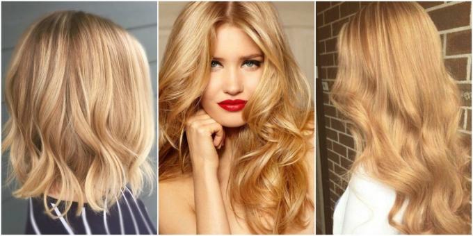 Fashionable hair color: beige-gold and honey blonde