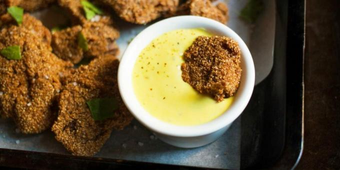 Crispy chicken liver appetizer with mustard sauce