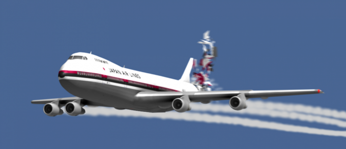 Computer reconstruction of the accident Boeing 747 over Tokyo in 1985