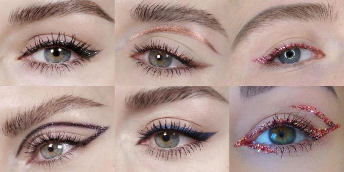 Glitter eye makeup: experiment with glittery arrows