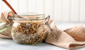 Green buckwheat granola with nuts and dried fruits