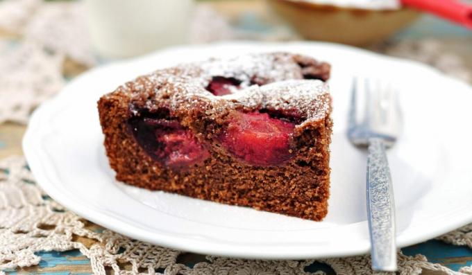 Chocolate cake with plums
