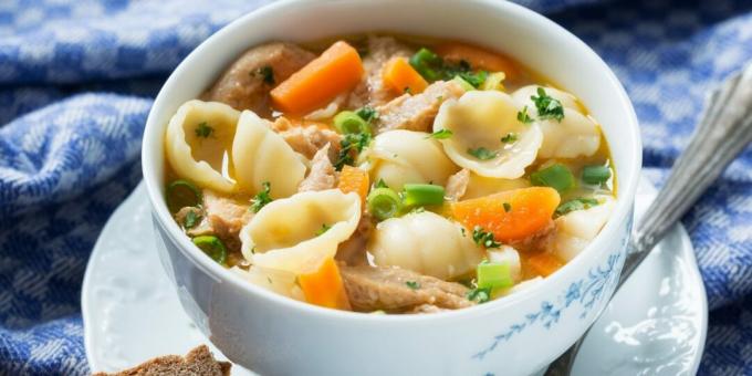 Soup with soy meat and pasta