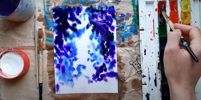 How to paint space in watercolor: paint purple and blue strokes