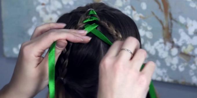 hairstyles for girls for the new year: begin to weave the ribbon in braids