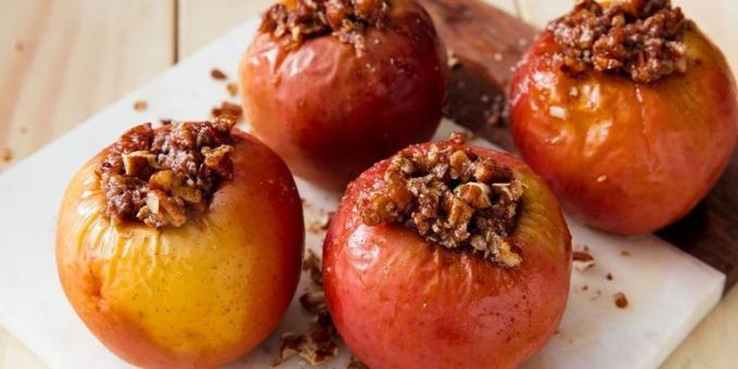 Baked apple with oatmeal and nuts