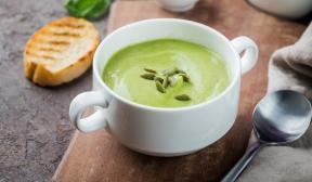 Creamy soup with green peas and avocado