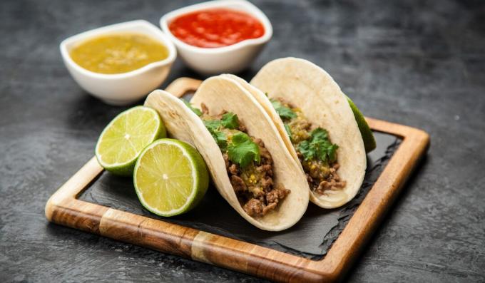 Tacos with beef and cilantro