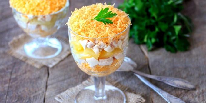 Puff salad with pineapple, chicken and cheese