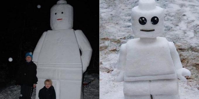 Snow shapes with their hands: Lego man