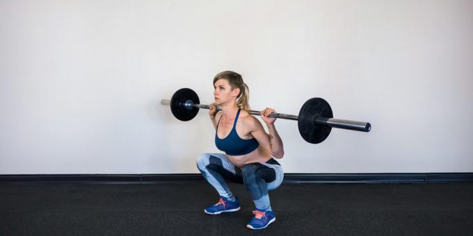 The training program in the gym: Squats on the back