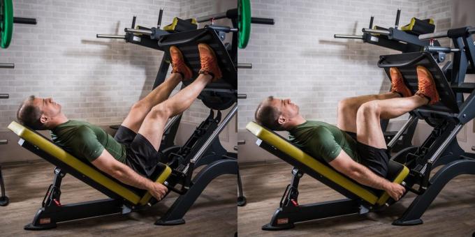 Circuit training in the gym: leg press in the simulator