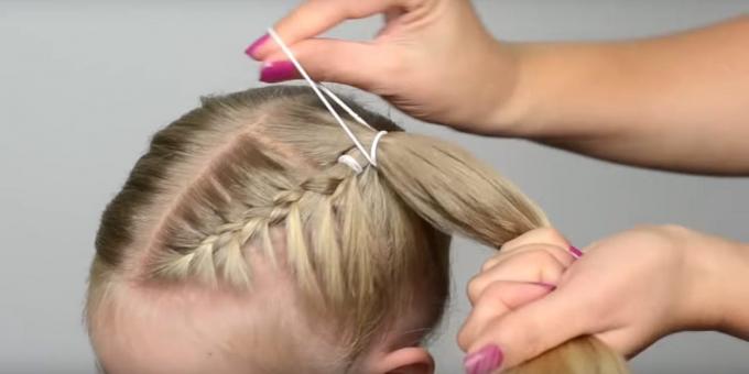 Remove gum from the bottom on the same side and gather all hair into a high ponytail
