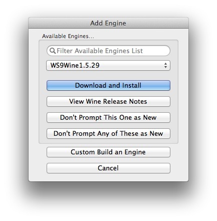 Window download and install engines Wine
