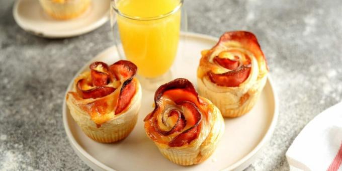 Appetizer from puff pastry in the form of roses