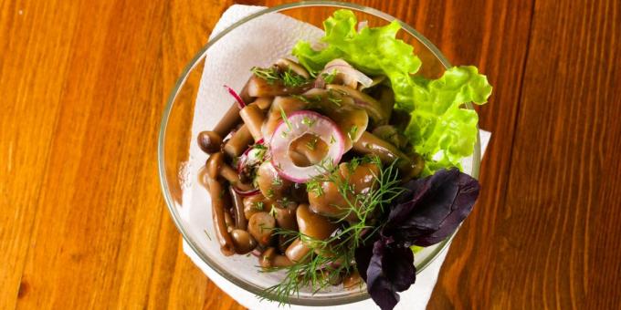 Recipe for marinated mushrooms with dill leaves and currant