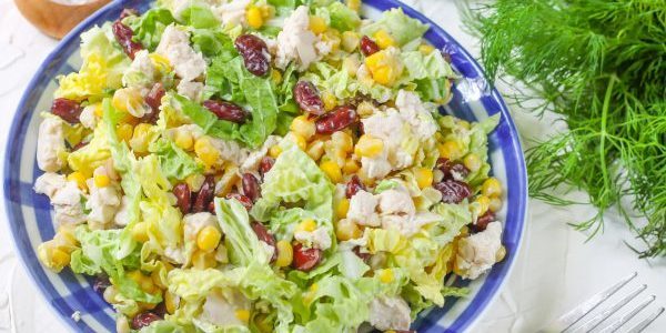 Salad with beans, chicken, corn and Chinese cabbage