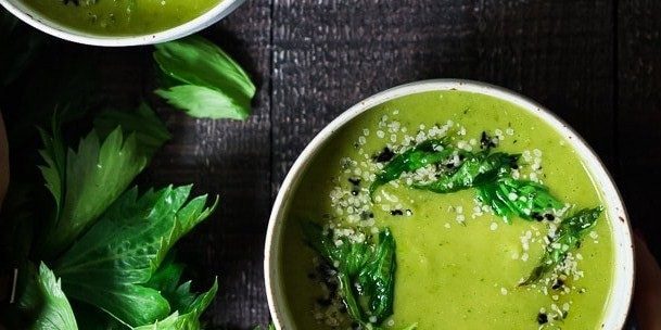 Celery soup with potatoes and herbs
