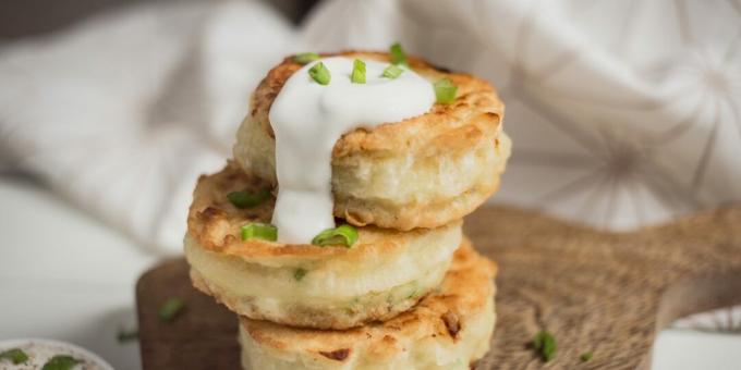 Fluffy potato pancakes with cheese and green onions