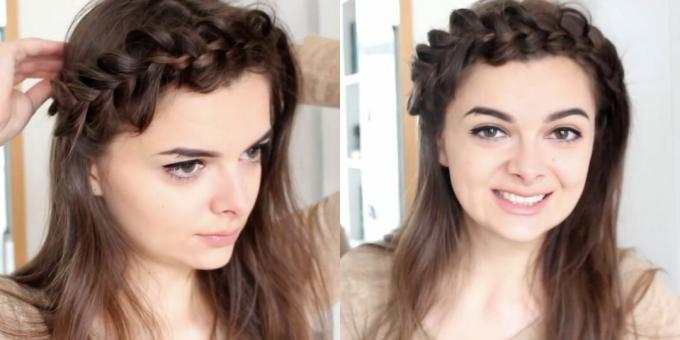 Bangs woven into a braid