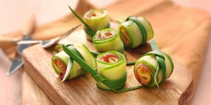 Cucumber rolls with sausage