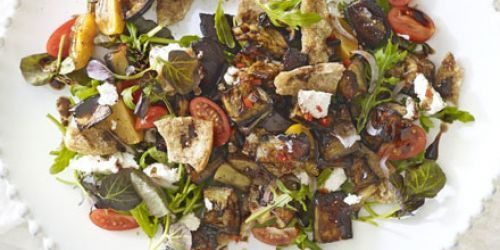 Salad with roasted eggplant and mint filling in lavash