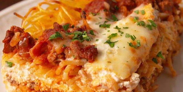 The best beef dishes: lasagna of spaghetti with beef