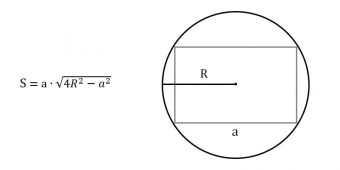 How to find the area of ​​a rectangle, knowing any side and radius of the circumscribed circle