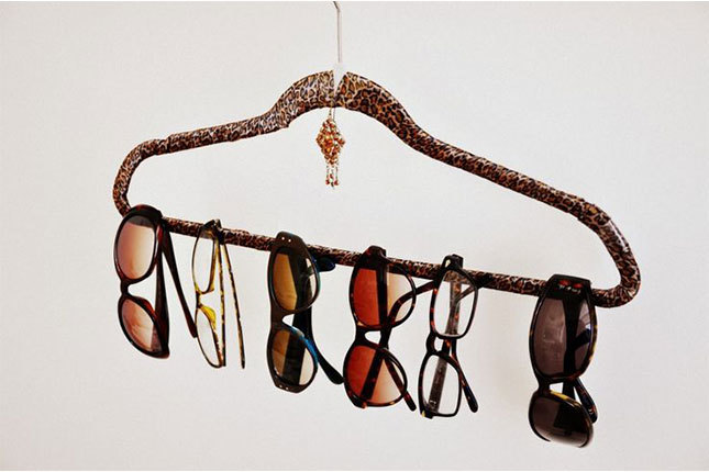 Keeping things in the closet: a hanger for glasses