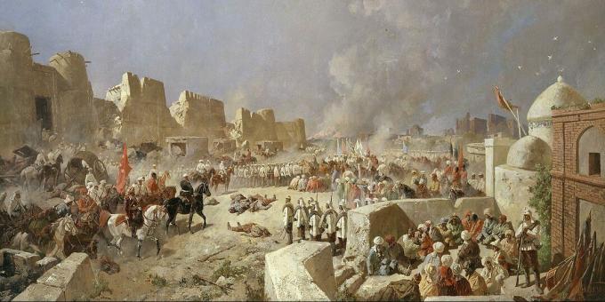 History of the Russian Empire: "The entry of Russian troops into Samarkand on June 8, 1868", painting by Nikolai Karazin.