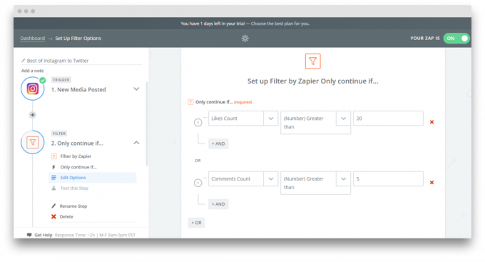 Setting filter Zapier