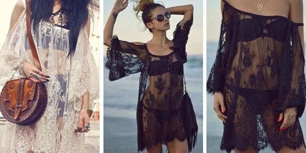 Beach dresses: Lace dress with wide sleeves